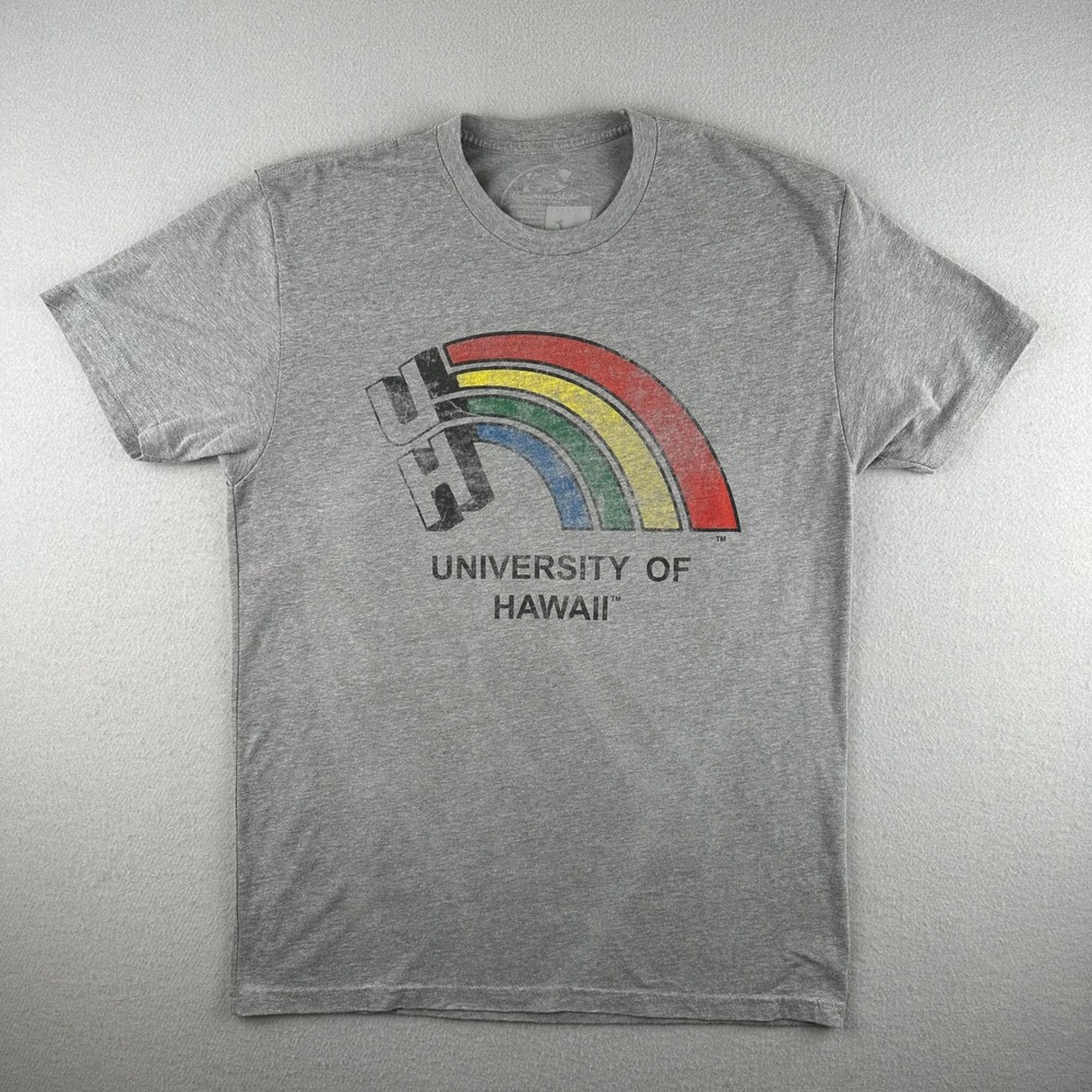 Hawaiian Style T-Shirt Men Large Gray University of Hawaii Rainbow Vintage Logo